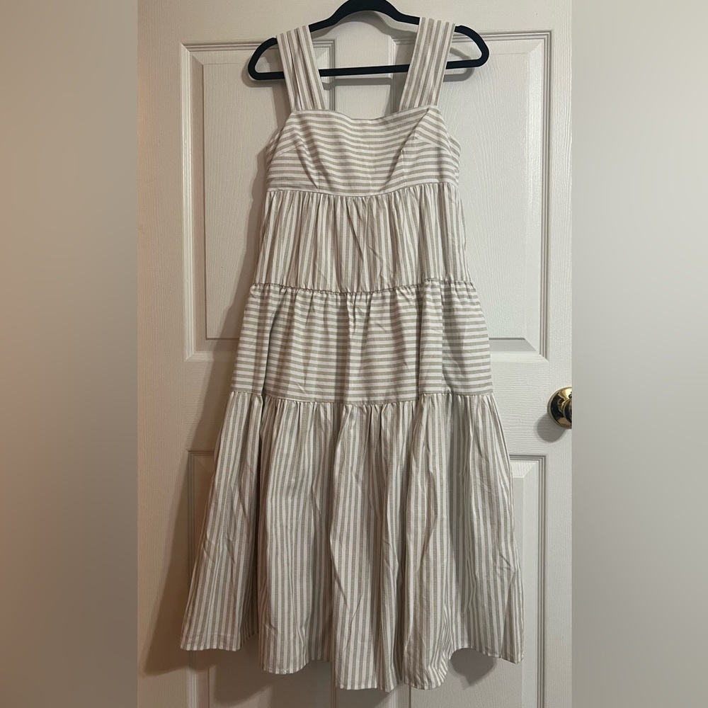 Elegant Cream Striped Midi Dress